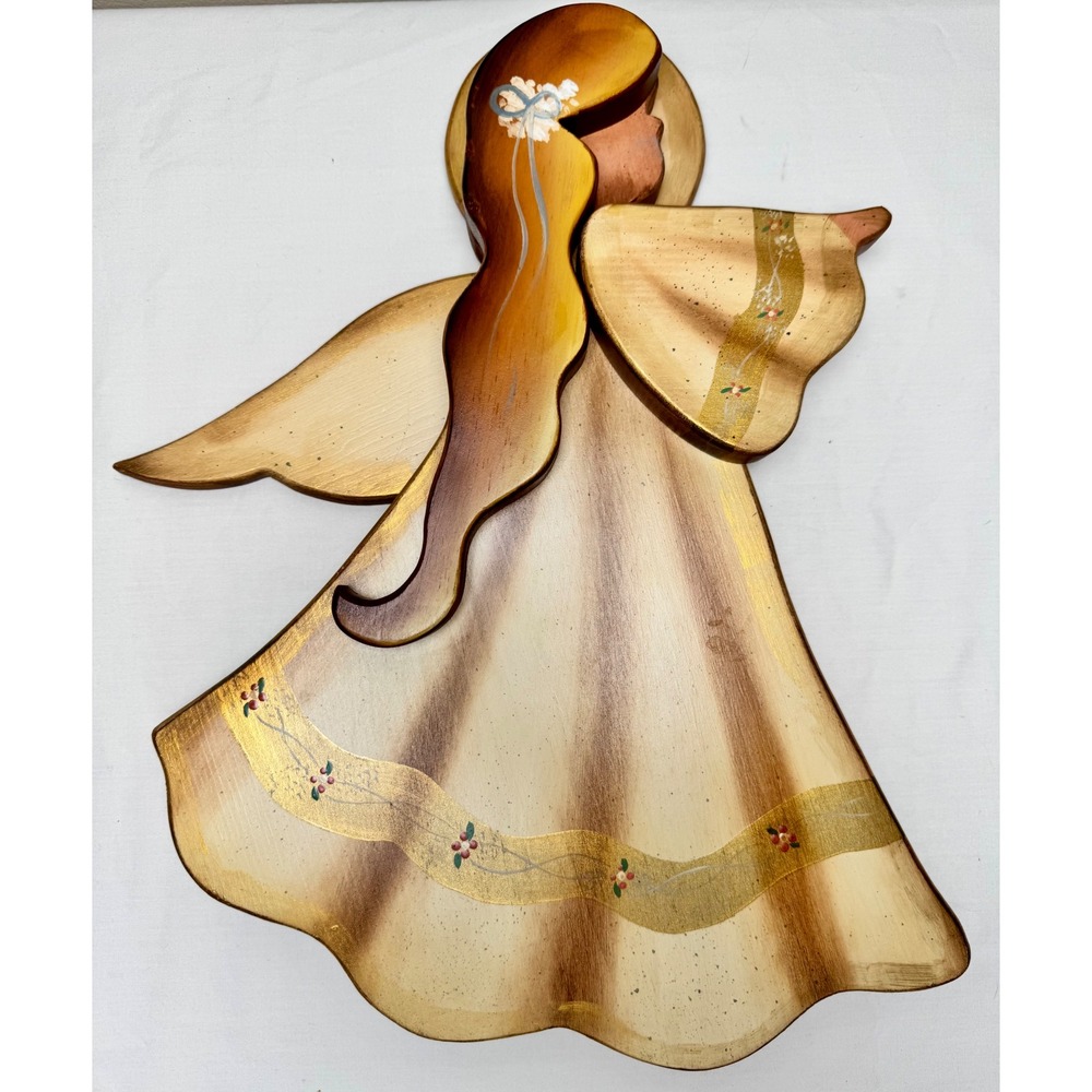 Vintage‎ Hand Painted Wood Angel Wall Hanging Countrycore Cottagecore Decor 17in